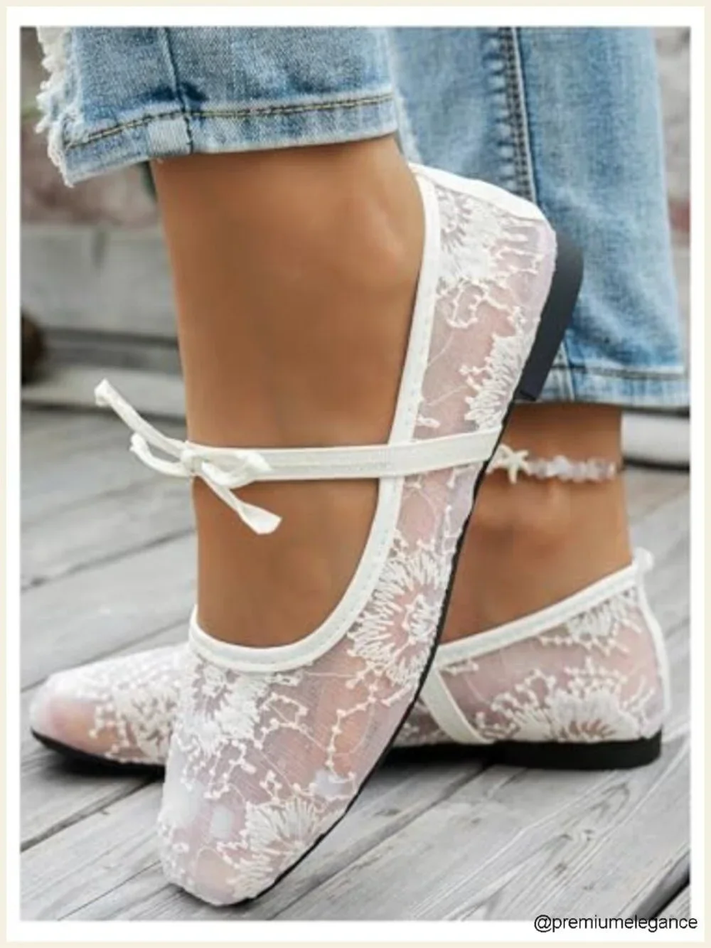 Embroidered Mesh Ballet Flats Bowknot Closed Toe Women's Dress Shoes